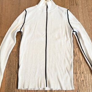 ZARA KNIT RIBBED SWEATER TOP LONG SLEEVE M BEIGE WITH BLACK TRIM